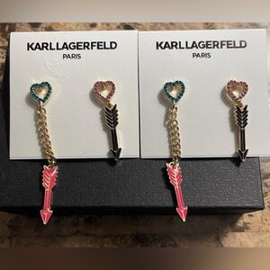 Karl Lagerfeld heart and arrow linear drop set of 2 earrings 4 total. NWT